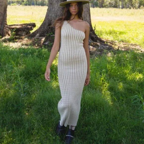 Vrg Grl Dresses | Vrg Grl Jour Knit Midi Dress Natural | Color: Cream/Tan | Size: M | Pm-17571589's Closet